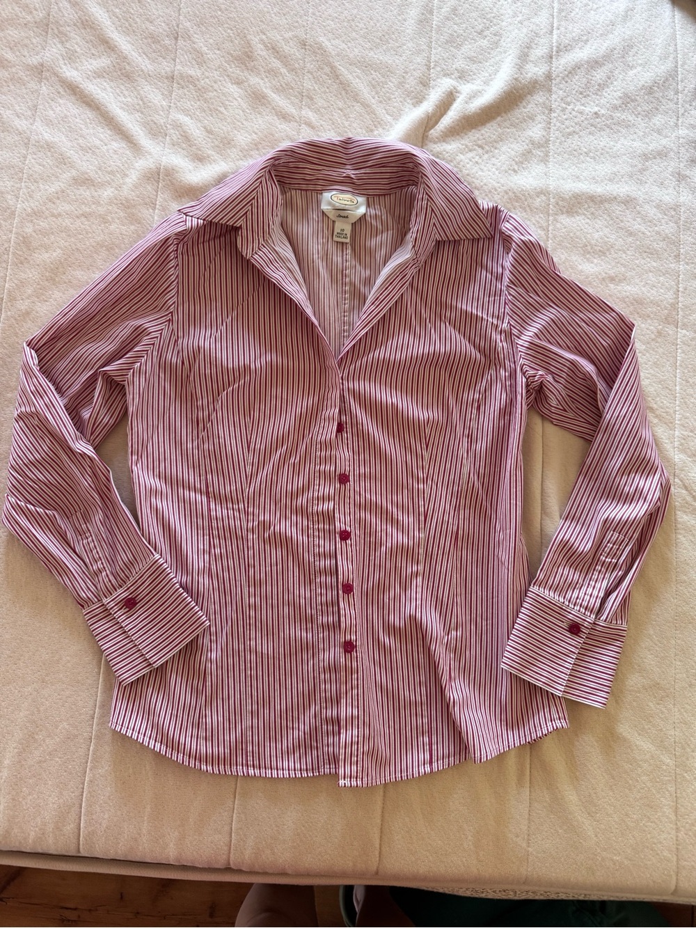 Talbots Red and White Striped Dress Shirt EUC